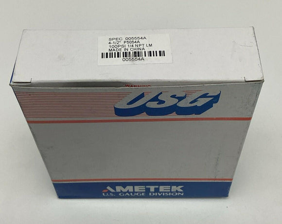 Ametek USG 005554A 4-1/2" 100 PSI Gauge, Brass 1/4" NPT Lower