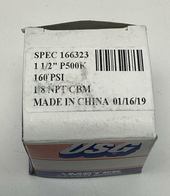 Ametek USG 166323 1-1/2" 160 PSI Gauge Brass 1/8" NPT Rear Center