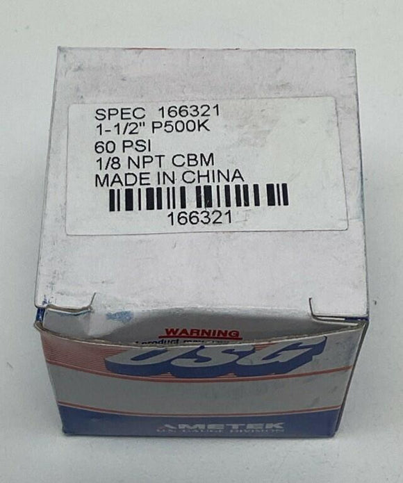 Ametek USG 166321 1-1/2" 60 PSI Gauge Brass 1/8" NPT Center Rear