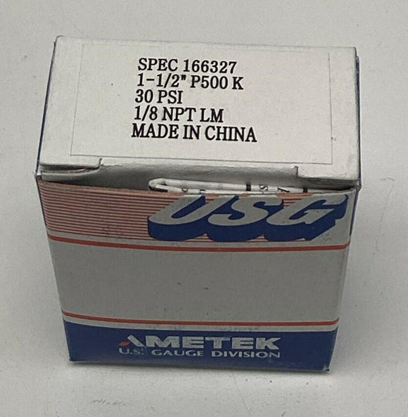 Ametek USG  166327 1-1/2" 30 PSI Gauge, Brass 1/8" NPT Lower Middle