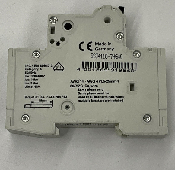 Siemens New 5SJ4110-7HG40 10 Amp Type HSJ Circuit Breaker Din Mount