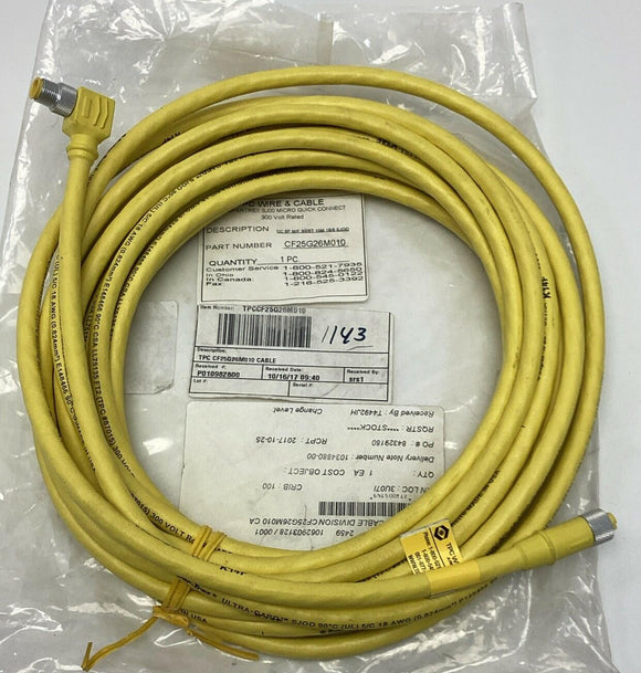 TPC CF25G26M010 Micro Quick Connect Cable SJ100, 5-Pin M/F 90/ST 10M, 300V
