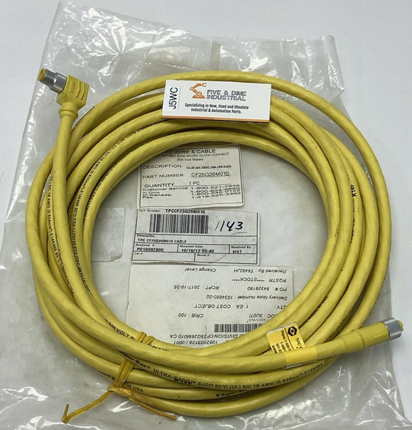 TPC CF25G26M010 Micro Quick Connect Cable SJ100, 5-Pin M/F 90/ST 10M, 300V