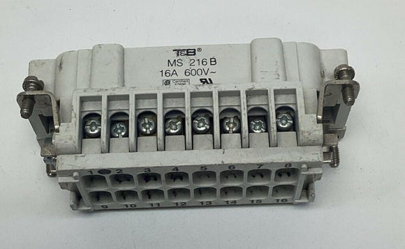 Thomas & Betts MS-216B 16-Pin Rectangular Hood Insert Male, Screw Terminals