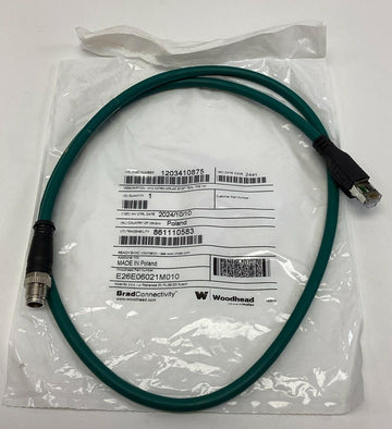 Woodhead Brad E26E06021M010 CAT6A Ethernet Connection Cable 1-Meter, M12 - 0