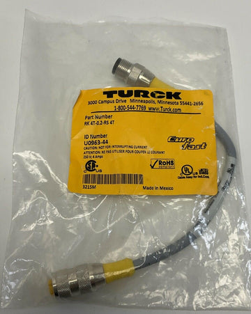 Turck RK 4T-0.2-RS 4T / U0963-44 M12 Eurofast Male / Female 4-Wire Cable, 0.2M - 0