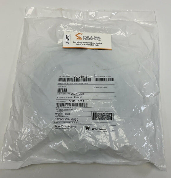 Woodhead Brad E12A06004M050 CAT6A Ethernet Connection Cable 5-Meter, M12