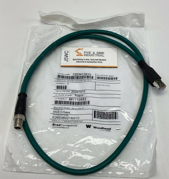 Woodhead Brad E26E06021M010 CAT6A Ethernet Connection Cable 1-Meter, M12