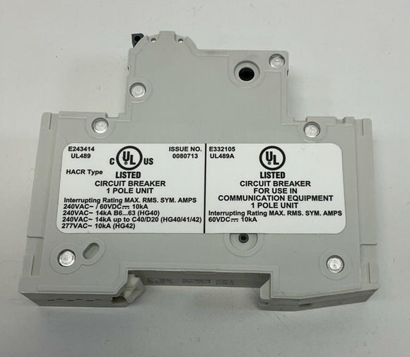 Siemens 5SJ4104-7HG40 1-Pole, 4-Amp Circuit Breaker DIN Mount 240VAC