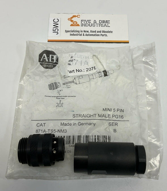 Allen Bradley 871A-TS5-NM3 Mini 5-Pin Straight Male PG16 Connector