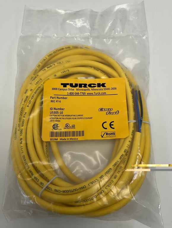 Turck RKC 4T-6 / U5305-10 Single End M12 Female Connector Cable 4-Pin, 3-Wire