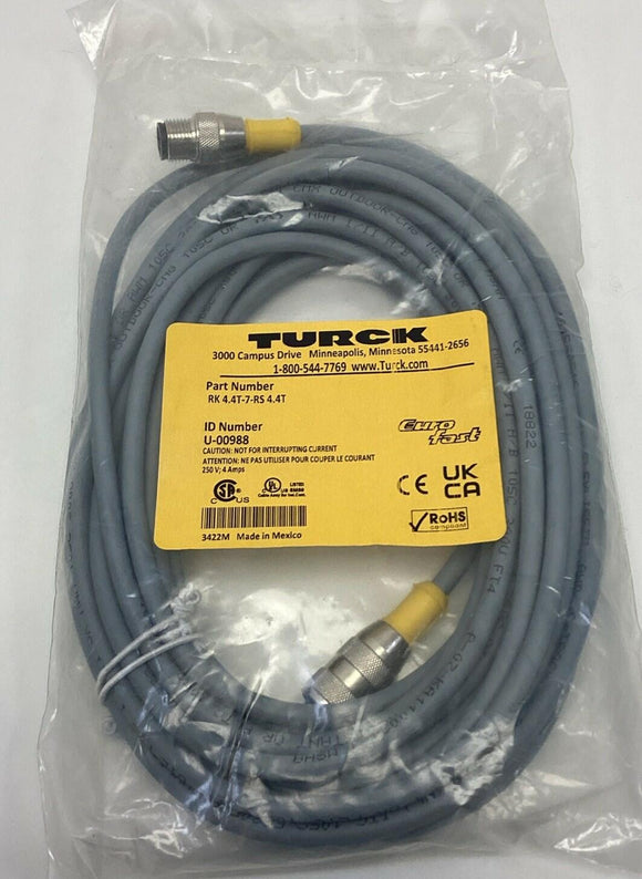 Turck RK 4.4T-7-RS 4.4T / U-00988 M12 M/F Straight 4-Pin Eurofast Cable, 7M