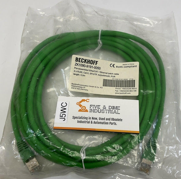 Beckhoff ZK1090-9191-0050 CAT5 Ethernet Patch Cable Male to Male 5-Meters