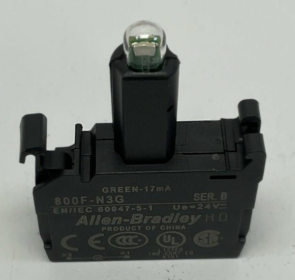 Allen Bradley 800F-MN3 Green LED Back of Panel Lamp and Contact 24VAC