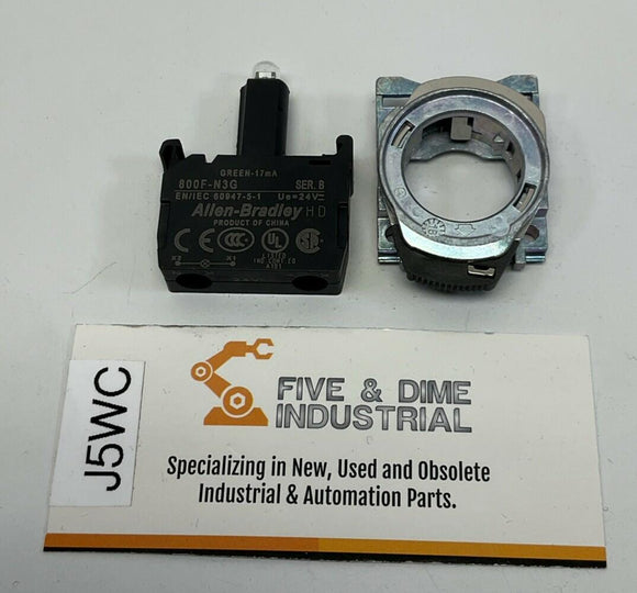 Allen Bradley 800F-MN3 Green LED Back of Panel Lamp and Contact 24VAC