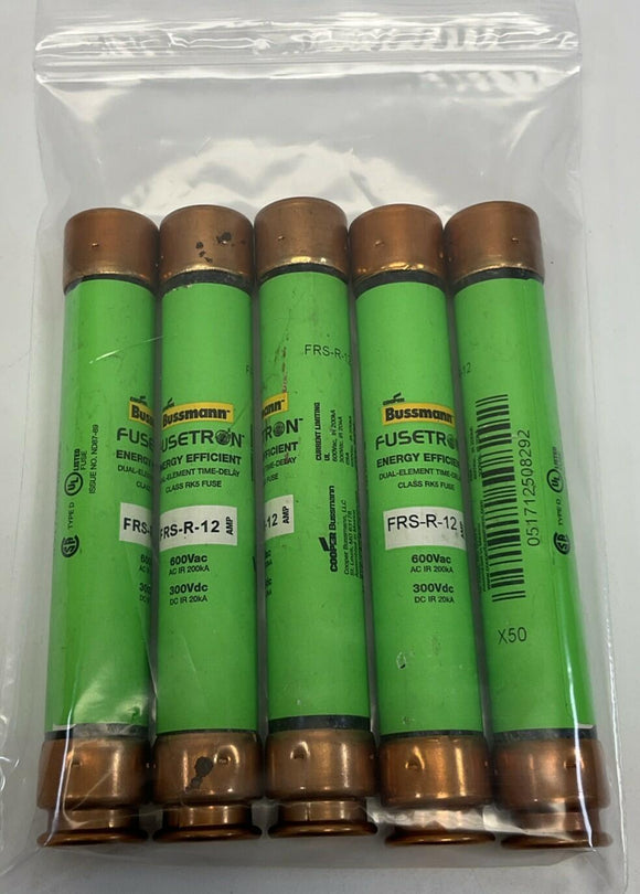 Bussmann Fusetron FRS-R-12 Dual Element Time Delay Fuses 12-Amp (Lot of 5)