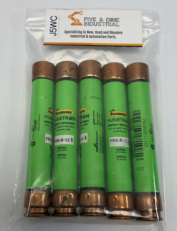Bussmann Fusetron FRS-R-12 Dual Element Time Delay Fuses 12-Amp (Lot of 5)