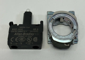 Allen Bradley 800F-MN3 Green LED Back of Panel Lamp and Contact 24VAC - 0