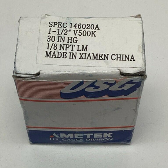 Ametek USG 146020A 1-1/2" 30 IN HG Vacuum Gauge 1/8" NPT Lower