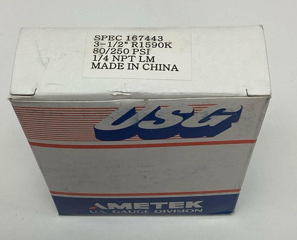 Ametek USG 167443 3-1/2" 80/250 PSI Gauge, 1/4" NPT Lower