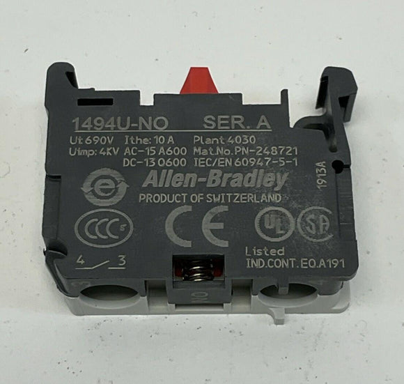 Allen Bradley 1494U-NO Auxiliary Contact Block 1-N.O. 10A