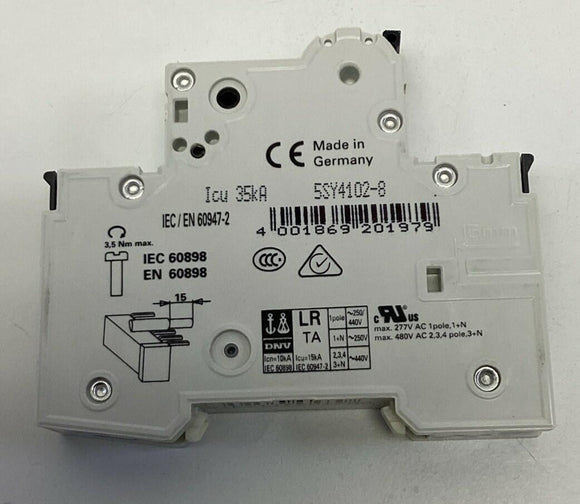 Siemens 5SY41-MCB-D2 / 5SY4102-8 2-Amp 1-Pole Circuit Breaker 277VAC
