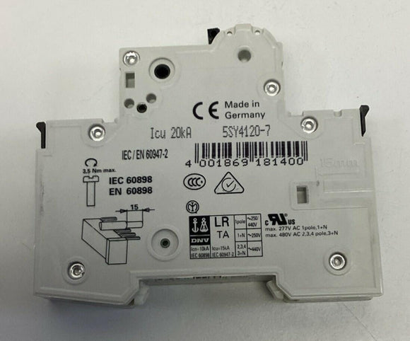 Siemens 5SY4-120-7 / 5SY41-MCB-C20 20-Amp, 1-Pole Circuit Breaker 230/400VAC