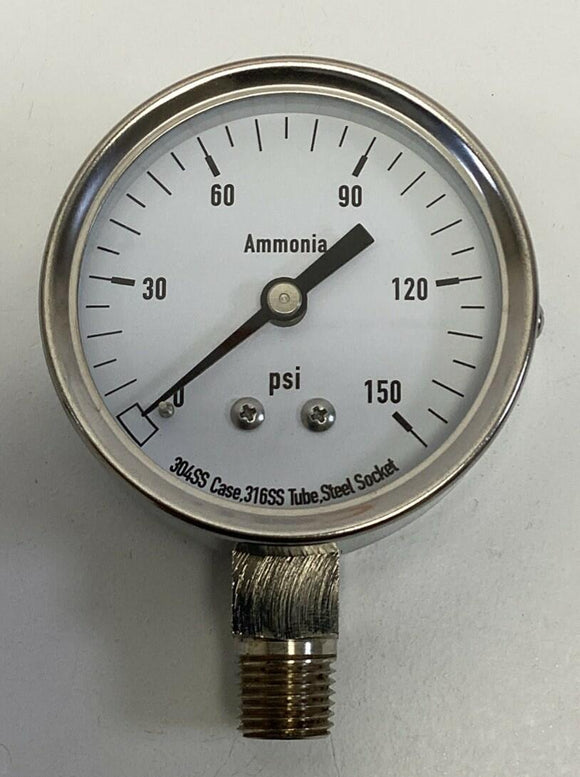 Grainger 4CFW4 Ammonia Pressure Gauge 2-1/2", 0-150 PSI 1/4" NPT