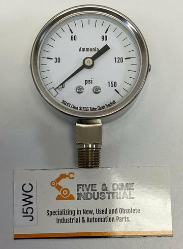 Grainger 4CFW4 Ammonia Pressure Gauge 2-1/2", 0-150 PSI 1/4" NPT
