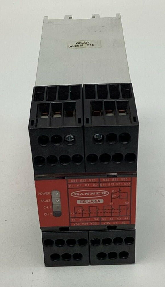 Banner ES-UA-5A Safety Relay E-STOP Module Output 6A, 12-24VDC, 115VAC 66091