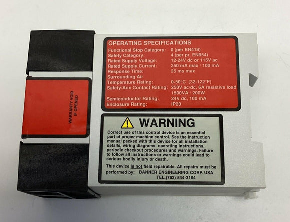 Banner ES-UA-5A Safety Relay E-STOP Module Output 6A, 12-24VDC, 115VAC 66091