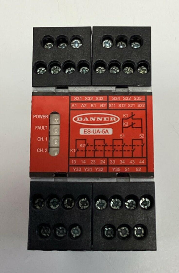 Banner ES-UA-5A Safety Relay E-STOP Module Output 6A, 12-24VDC, 115VAC 66091