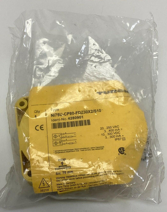 Turck Ni75U-CP80-FDZ30X2/S10 / 4280901 Proximity Sensor 75mm, 10-300 VDC