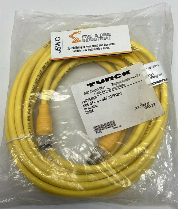 Turck KBE-3T-6-SBE-3T/S1587 3-Pole Male / Female Microfast M12 Cable 6-Meters