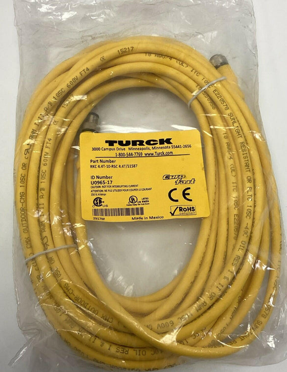 Turck RKC 4.4T-10-RSC 4.4T/S1587 / U0965-17 4-Pole Male / Female M12 Cable