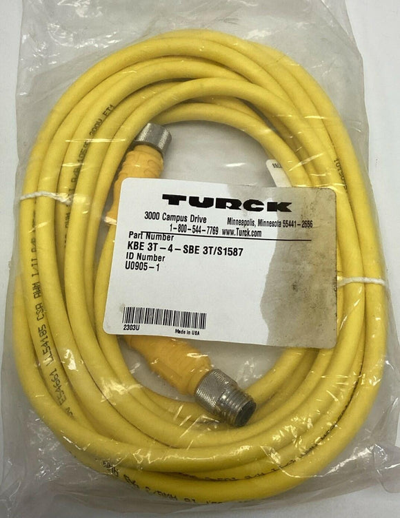Turck KBE-3T-4-SBE-3T/S1587 / U0905-1 3-Pole Male / Female M12 Cable 4-Meters
