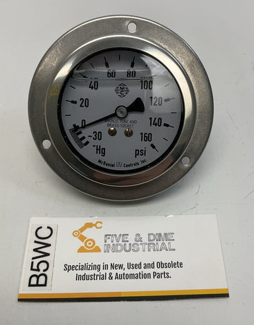 McDaniel J6YP 2-1/2'' Front Flange Gauge -30'' Hg-160 PSI, 1/4 NPT Brass Socket