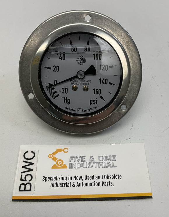 McDaniel J6YP 2-1/2'' Front Flange Gauge -30'' Hg-160 PSI, 1/4 NPT Brass Socket