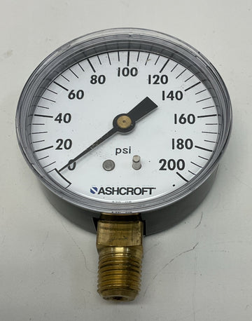 Ashcroft 25W1005-H-02L 2-1/2" Gauge 200 PSI, Brass, 1/4" NPT, Steel Case - 0