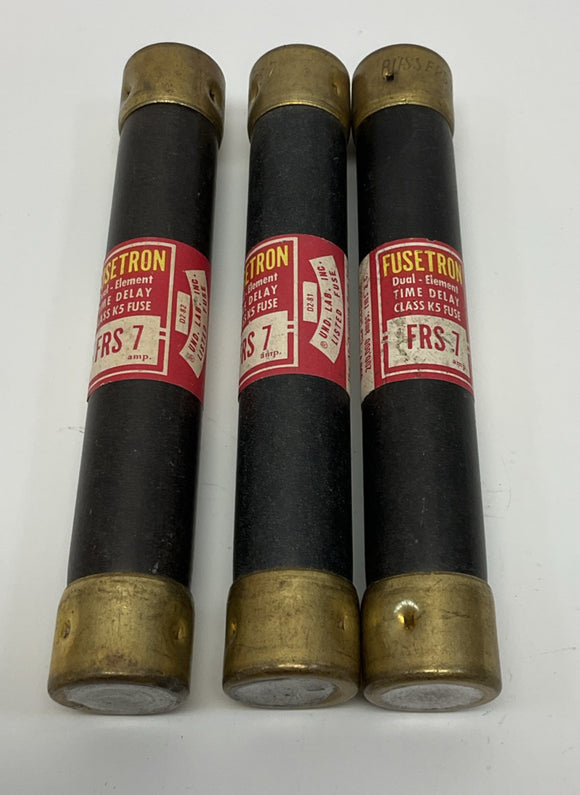 Bussmann FRS-7 Fusetron Lot of 3 Time Delay Fuses, 7-Amp, 600VAC