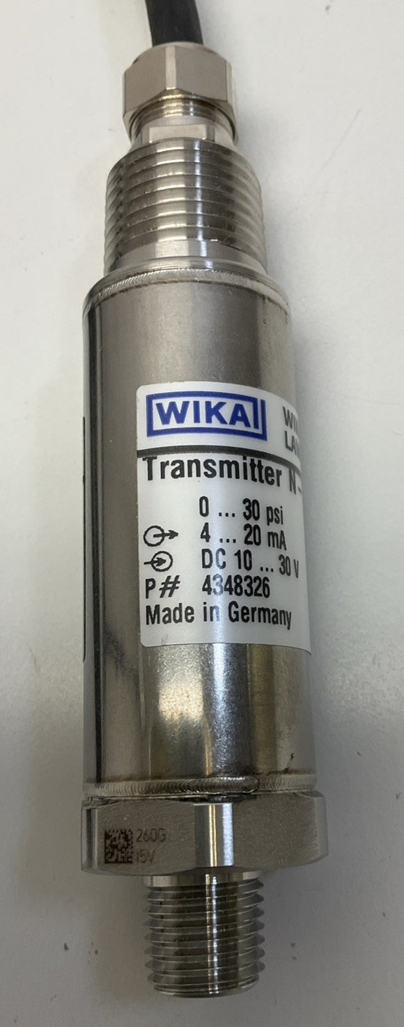 Wika Pressure Transmitter N-10 4-20MA DC 10-30V 1/4 NPT 4348326