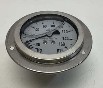 McDaniel J6YP 2-1/2'' Front Flange Gauge -30'' Hg-160 PSI, 1/4 NPT Brass Socket - 0
