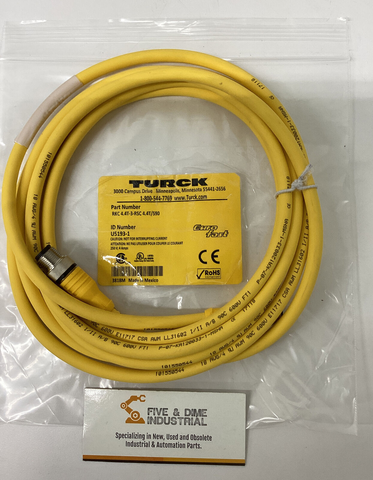 Turck RKC4.4T-3-RSC-4.4T/S90 / U5193-1 Cable Cordset (CL324)