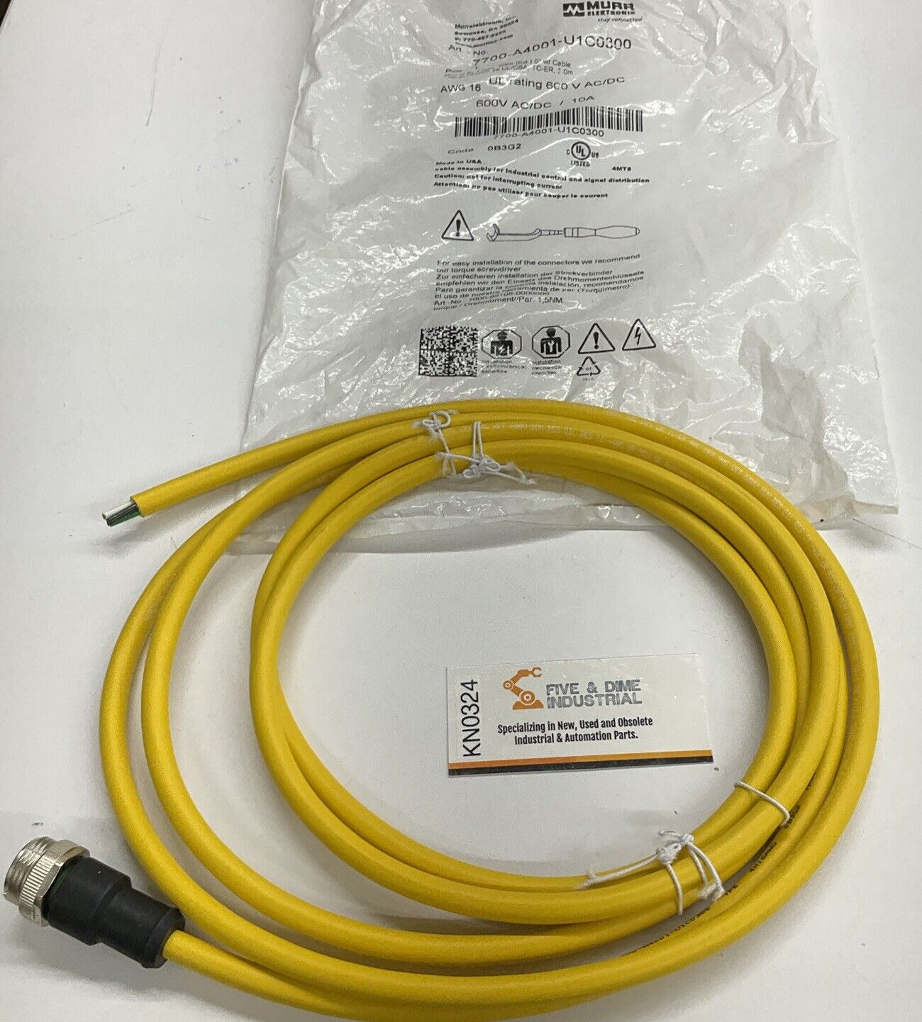 Murr 7700-A4001-U1C0300 7/8 Mini Male Single-End 4-Pole 3-Meter Cable (CBL110)