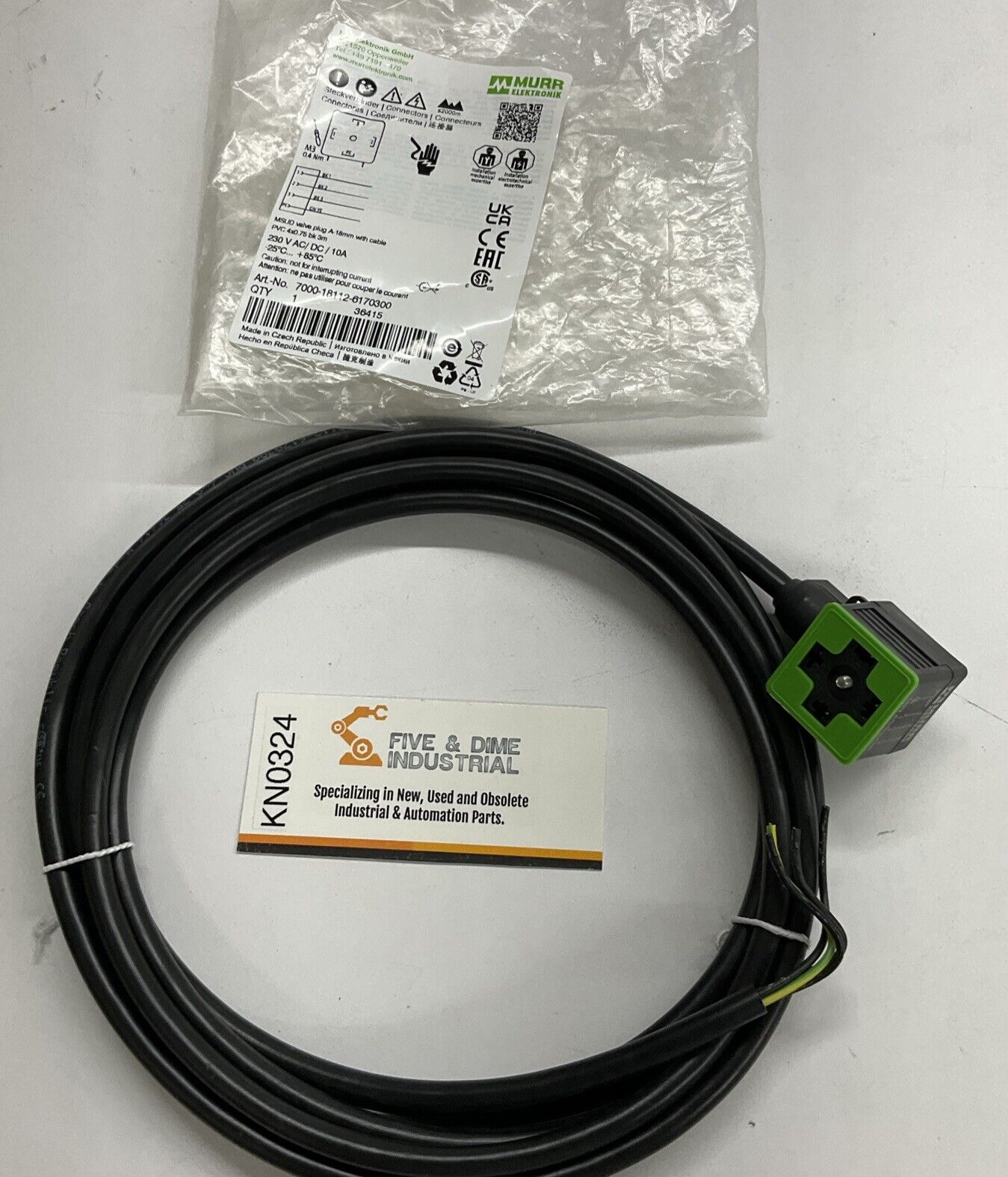 Murr 7000-18112-6170300 MSUD Valve Plug A-18mm w/ 3-Meter Cable (CBL112)