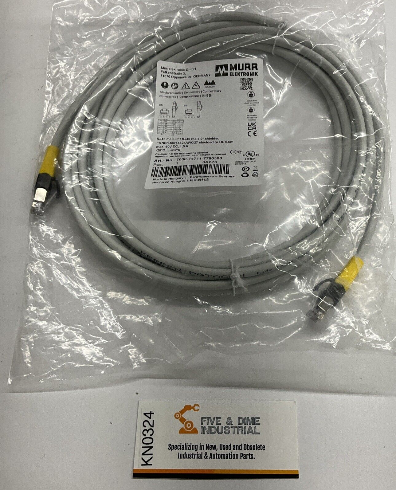 Murr 7000-74711-7780500 Gigabit Shielded RJ45 Male/Male 5-Meter Cable (CBL124)