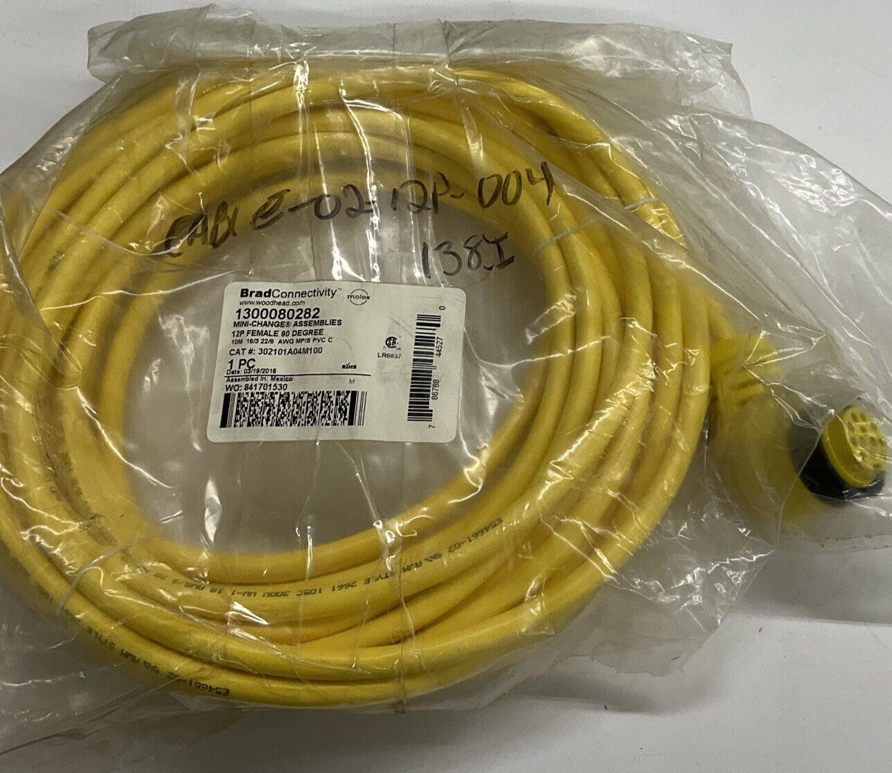 Brad Harrison 1300080282 Mini-Change 12-Pole 90° Single-End Cable 10M (CBL 144)