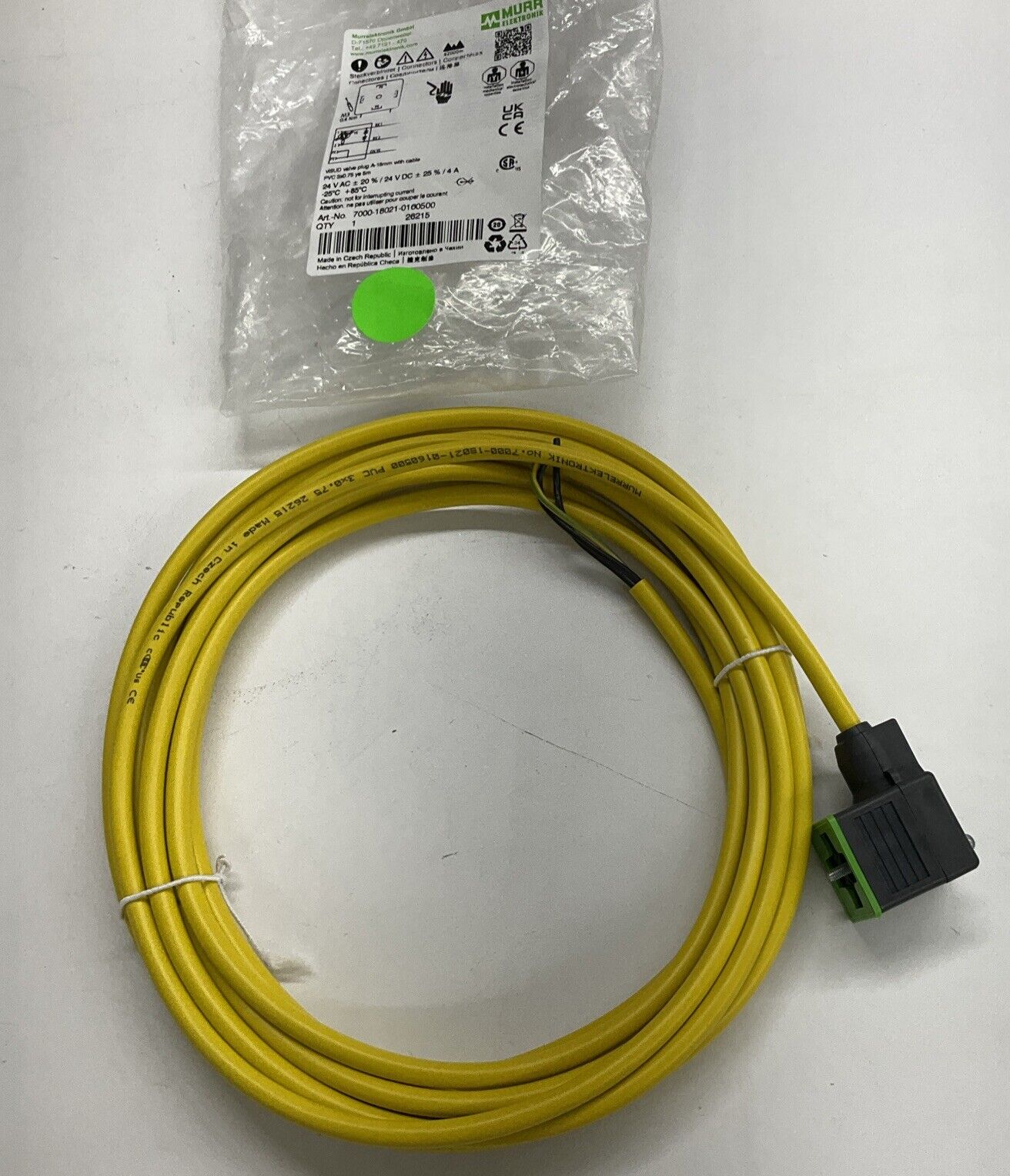 Murr 7000-18021-0160500 MSUD Valve Plug A-18mm w/ 5-Meter Cable (CBL108) - 0