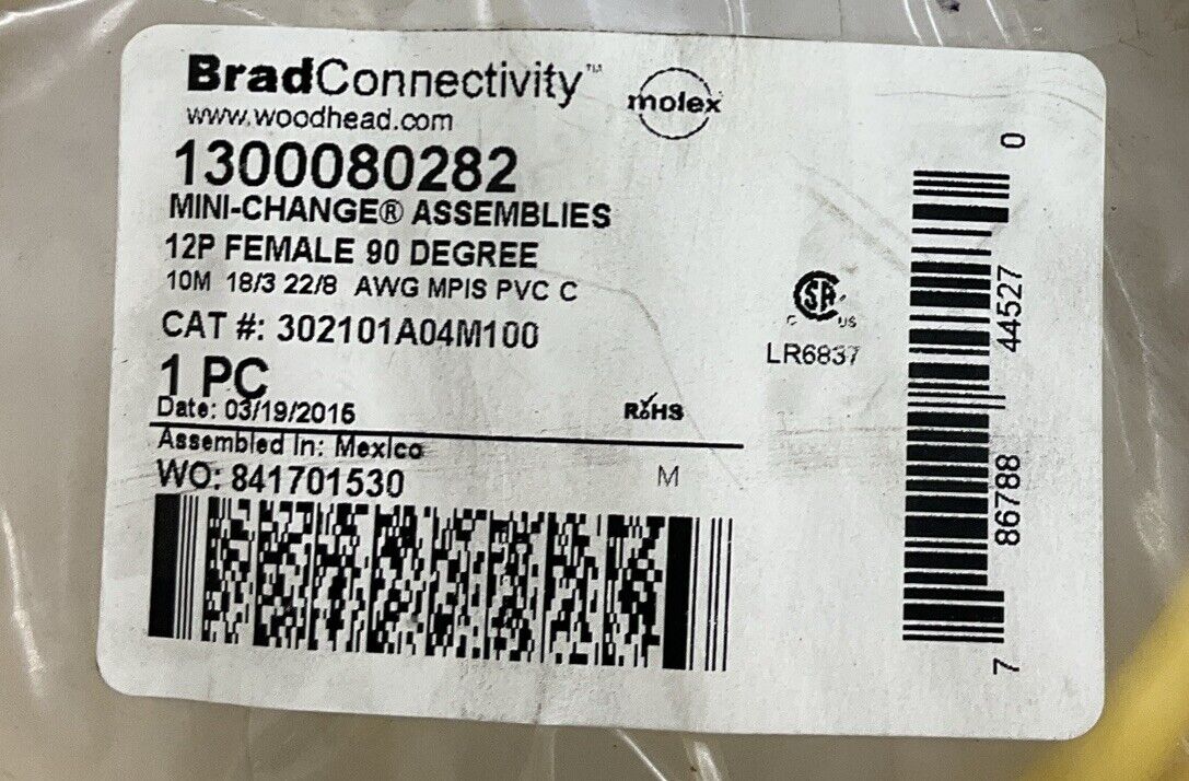 Brad Harrison 1300080282 Mini-Change 12-Pole 90° Single-End Cable 10M (CBL 144)