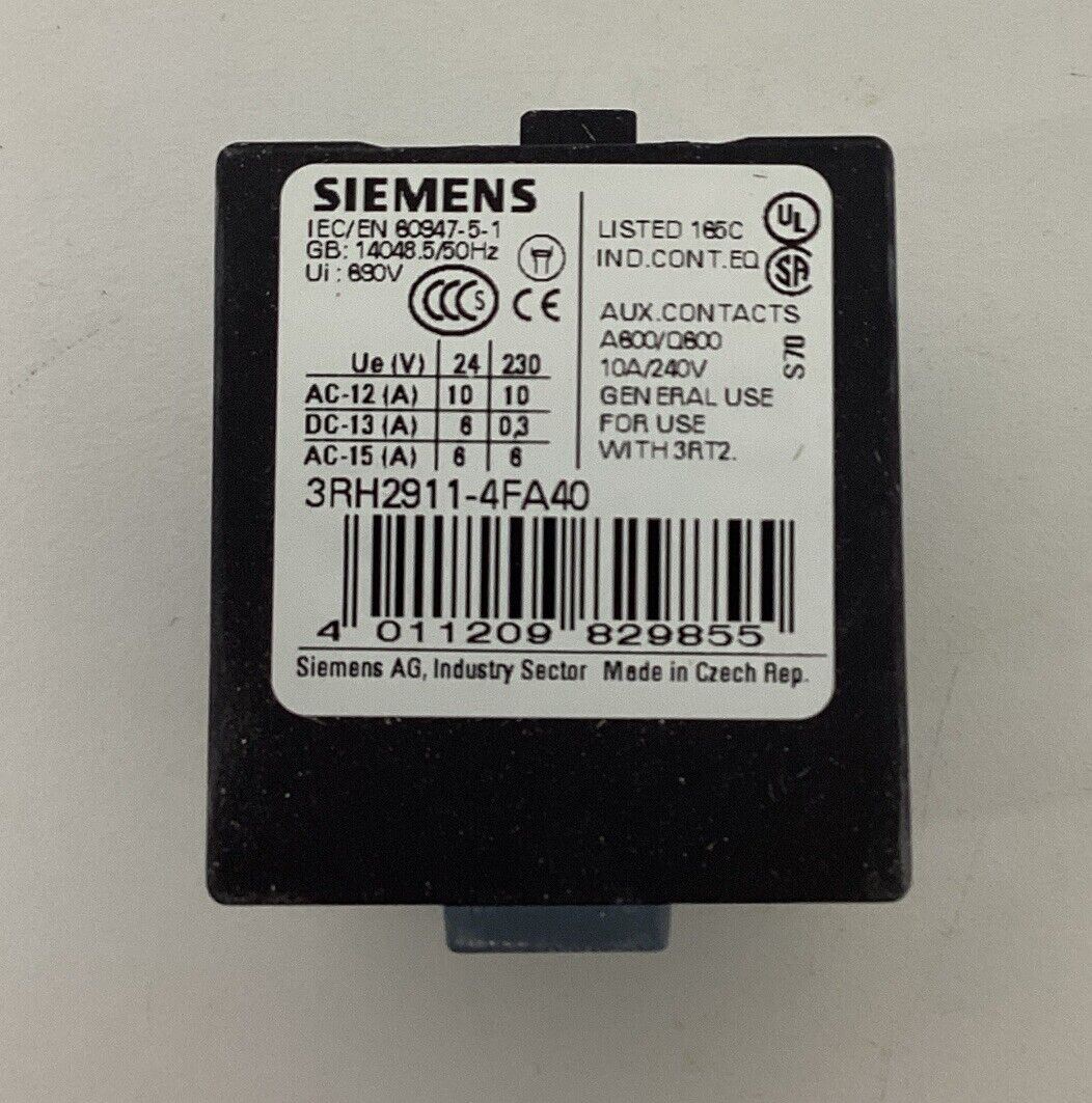 Siemens 3RH2911-4FA40 Auxiliary Contact Block 45/4NO (YE207)